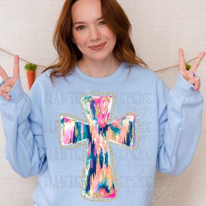 Penseldrag Cross Faith DTF Transfer, Tro DTF, Trendig, Pressklar, Värmeöverföring, Jesus, Penseldrag