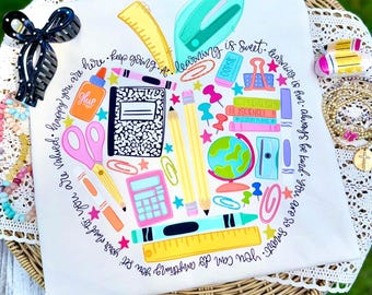Docent Apple Doodle DTF-overdracht, klaar om te drukken, trendy leraar, DTF-overdracht, warmtepersoverdracht, beroep, school