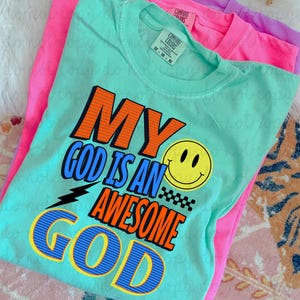 Awesome God DTF Transfer, Trendy Faith, Kids, Jesus, Bible Verse, Ready to Press, Heat Transfer, DTF image 1