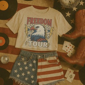 Freedom Tour DTF Transfer, Trendy Patriotic 4th of July, America, Firecracker, Stars, Stripes, Heat Transfer, DTF image 1