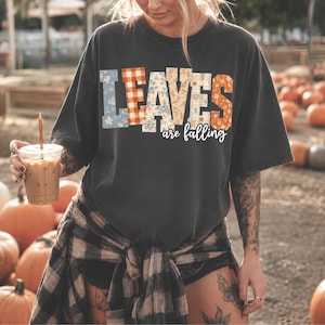 Leaves are Falling Trendy Patchwork Fall DTF Transfer, Ready to Press, Trendy Fall, Leaves, Maple, Cozy, Pumpkin, Heat Transfer