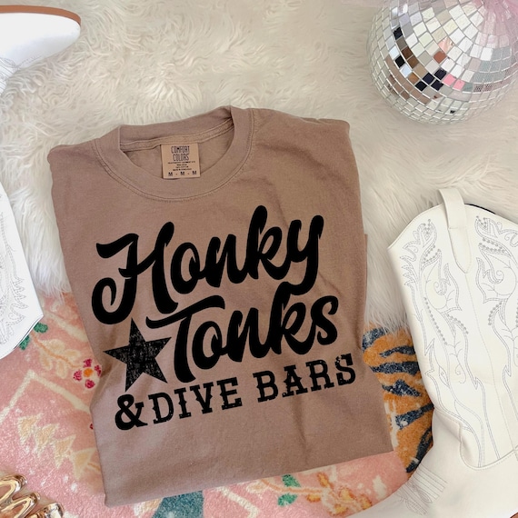 Honky Tonks & Drive Bars Western Screen Print Transfer, Western, Trendy Music, Heat Transfer, Ready to Press, Screenprint