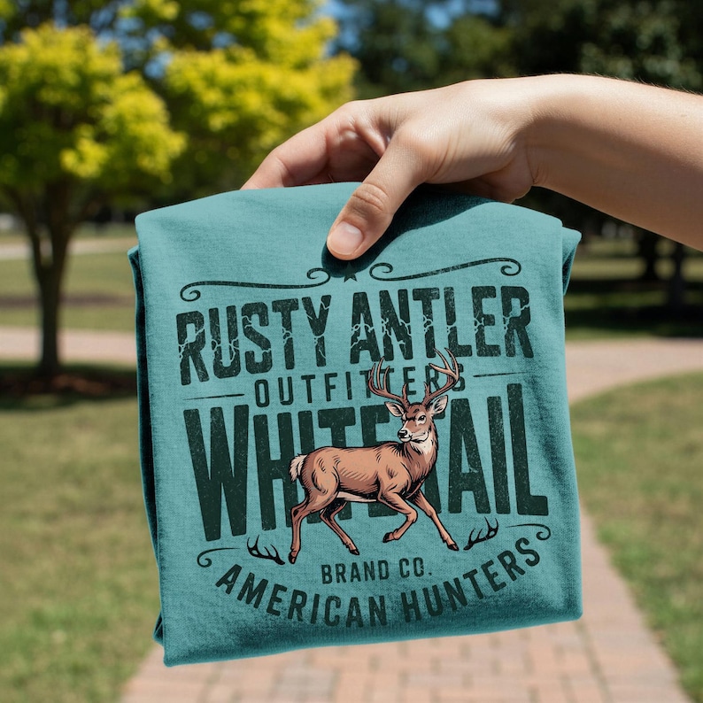 Rusty Antler Outfitters DTF Transfer, Trendy Camo, Hunting, Camping, Fishing, Ready to Press, DTF, Heat Transfer image 1