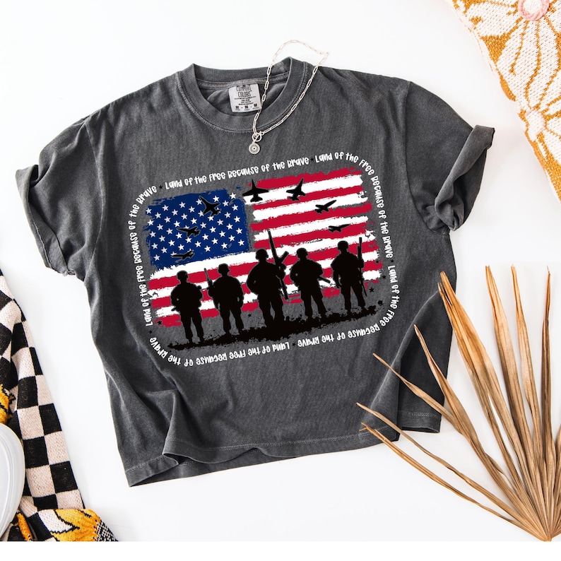 Veterans Land of the Free White Font 4th of July DTF Transfer, 4th of July, Patriotic, America, Trendy, Mama, Doodle, Ready to Press image 1