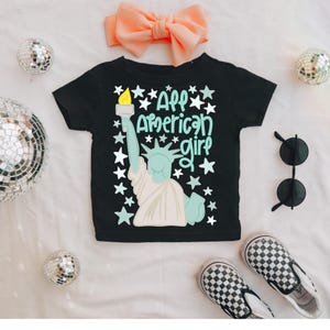 All American Girl Statue of Liberty DTF Transfer, 4th of July, Patriotic, America, Trendy, Mama, Doodle, Ready to Press image 1