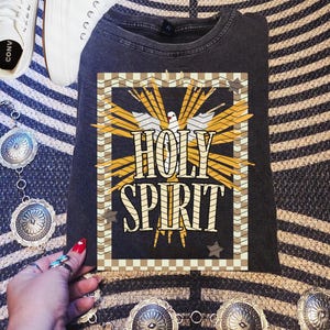 Holy Spirit with Checkered Outline Faith DTF Transfer,Trendy, Faith, New, Jesus DTF, Ready to Press, Bible, Heat Transfer image 1