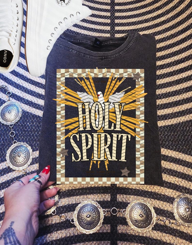 Holy Spirit with Checkered Outline Faith DTF Transfer,Trendy, Faith, New, Jesus DTF, Ready to Press, Bible, Heat Transfer image 1