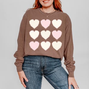 Dainty Patch Hearts Distressed Valentines DTF Transfer, Vday, Trendy Valentines, Heat Transfer, Ready to Press, DTF image 1