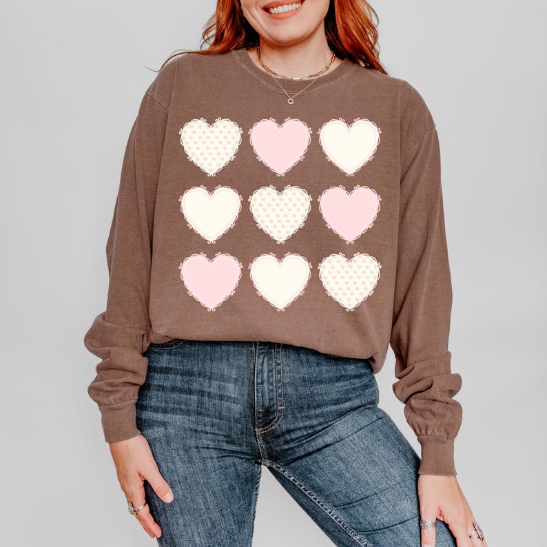 Dainty Patch Hearts Distressed Valentines DTF Transfer, Vday, Trendy Valentines, Heat Transfer, Ready to Press, DTF image 1