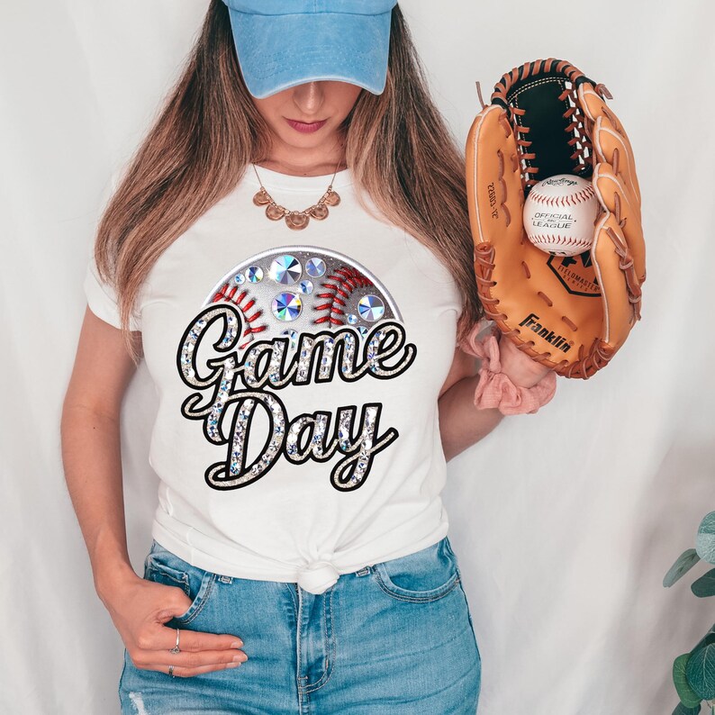 Game Day Baseball Rhinestone DTF Transfer, Baseball Season, Baseball Mom, Sports, Court, Game Day, Trendy, Ready to Press image 1