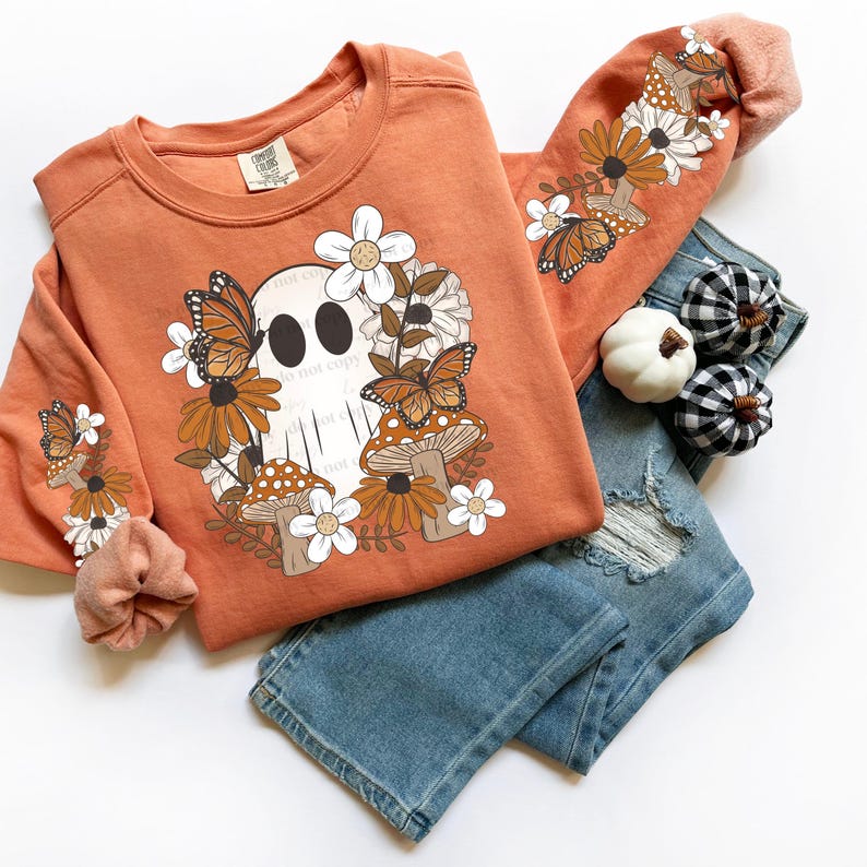Floral Boho Ghost Halloween/Fall DTF Transfer, Trendy Fall Ghost, Boho, Teacher, Spooky, Halloween, Pumpkin, Floral image 2