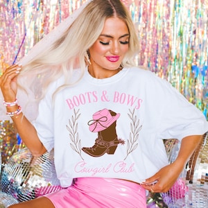 Boots & Bows Cowgirl Club Western DTF Transfer, Western DTF, Trendy, Yeehaw, Wild West, Retro, Boho, Cowgirl, Heat Transfer