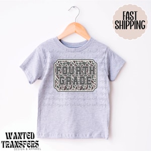 Fourth Grade Camo DTF Transfers, Trendy Back to School, Girls, Boys, Blue, Teacher, Ready to Press, DTF