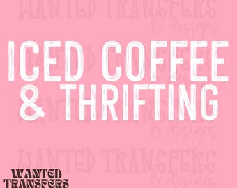 Descarga digital PNG de fuente blanca desgastada para café helado y artículos de segunda mano, diseño de camiseta, grunge, desgastado, café helado, tienda de segunda mano