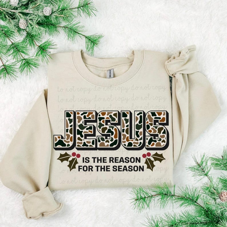 Camo Jesus Is The Reason For The Season DTF Transfer Trendy Christmas, DTF, Nurse, Xmas, Holiday, Seasons Greeting, Ready to Press image 1