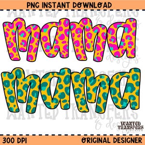 Descarga digital PNG de mamá leopardo neón (ambos colores), tendencia, Día de la Madre, verano, neón, mamá, maternidad PNG, diseño de camiseta, leopardo