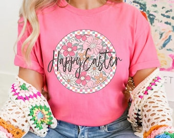 Spring Floral Happy Easter DTF Transfer, Easter, Ge is Risen, Tinsel, Embroidery, Happy Easter, Ready to Press, Heat Transfer
