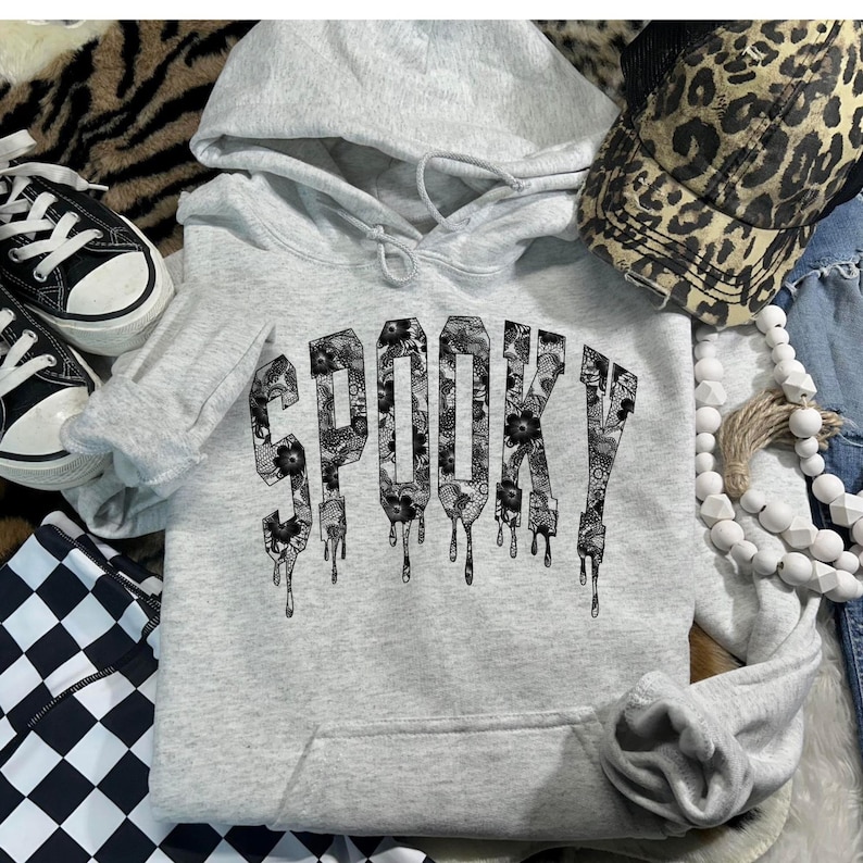 Impression sérigraphiée en une seule couleur avec dentelle fantasmagorique, Halloween tendance, effrayant, sérigraphie en transfert, transfert à chaud, prêt à expédier image 1