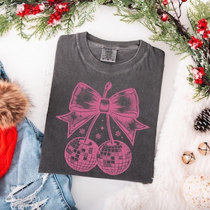 Pink Christmas Cherries DTF Transfer Trendy Christmas, DTF, Nurse, Xmas, Holiday, Seasons Greeting, Ready to Press image 1
