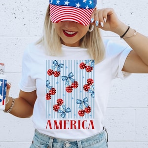 Cherry America DTF Transfer, Trendy Patriotic 4th of July, America, Firecracker, Stars, Stripes, Heat Transfer, DTF image 1