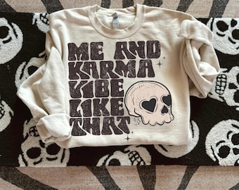 Me and Karma Snarky PNG, Trendy, Retro, Edgy, Western, Karma, Vibe Like That, Skull, Distresse, Digital Download, PNG, Everyday Design,Funny