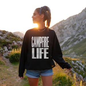 Campfire Life Distressed White DTF Transfer, Camping, Camping Season, S’mores, Campfire, Ready to Press, Heat Transfer, Camp Life