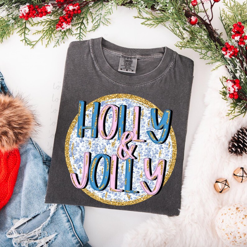 Holy And Joly DTF Transfer, Trendy Christmas, Faith, Jesus, Merry, Ready to Press, DTF, Heat Transfer image 1