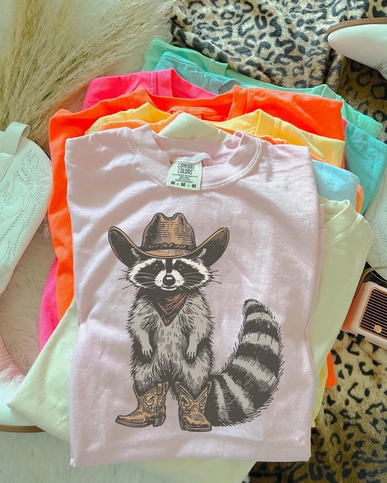 Cowboy Raccoon DTF Transfer, Western, Ready to Press, Heat Transfer, Cowboy, Trendy Western image 1