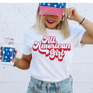 All American Girl Red 4th of July DTF Transfer, Trendy, 4th of July, Patriotic, America, Stars, Stripes, Ready to Press, Merica, New