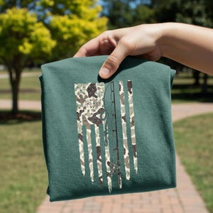 Camo Fishing Pole Flag DTF Transfer, Trendy Camo, DTF, Ready to Press, Heat Transfer, Duck Camo image 1