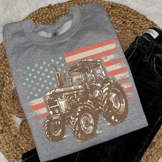 Flag Tractor DTF Transfer, Trendy Camo, Hunting, Camping, Fishing, Ready to Press, DTF, Heat Transfer