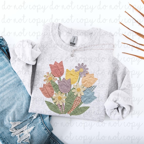 Patchwork Tulips DTF Transfer, Trendy Quilted, Spring, Patchwork, Goose, Thrifty DTF, Ready to Press, Heat Transfer
