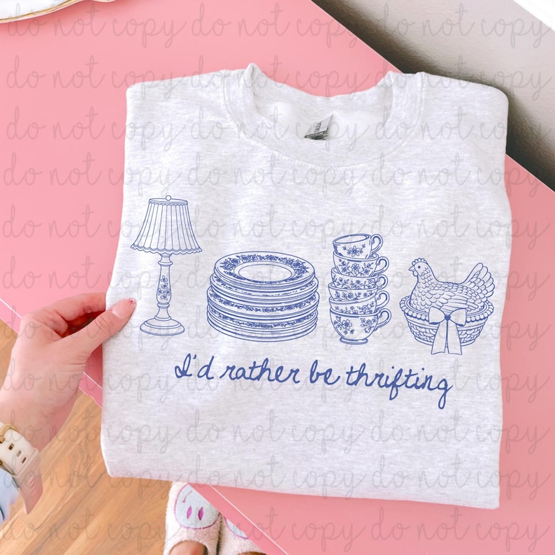 I'd Rather Be Thrifting (Blue) DTF Transfer, Thrifty, DTF, Ready to Press, Heat Transfer, Thrift Store image 1