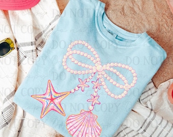 Transferencia DTF Seashell Coquette, Verano de moda, Minimalista, Patchwork, Listo para planchar, Concha marina, Playa, Familia, Mar, Sal, DTF