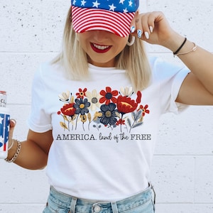 America, Land of the Free Black Font 4th of July DTF Transfer, 4th of July, Patriotic, America, Trendy, Mama, Doodle, Ready to Press image 1