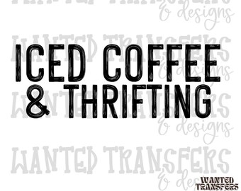 Descarga digital PNG de fuente negra desgastada para café helado y artículos de segunda mano, diseño de camiseta, grunge, desgastado, café helado, tienda de segunda mano
