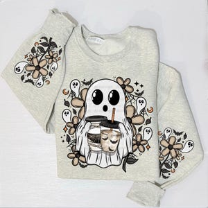 Boorista Ghost with Both Sleeves DTF Transfer, Trendy Ghost, Halloween, New, Ghosting Season, Floral, Ready to Press image 1