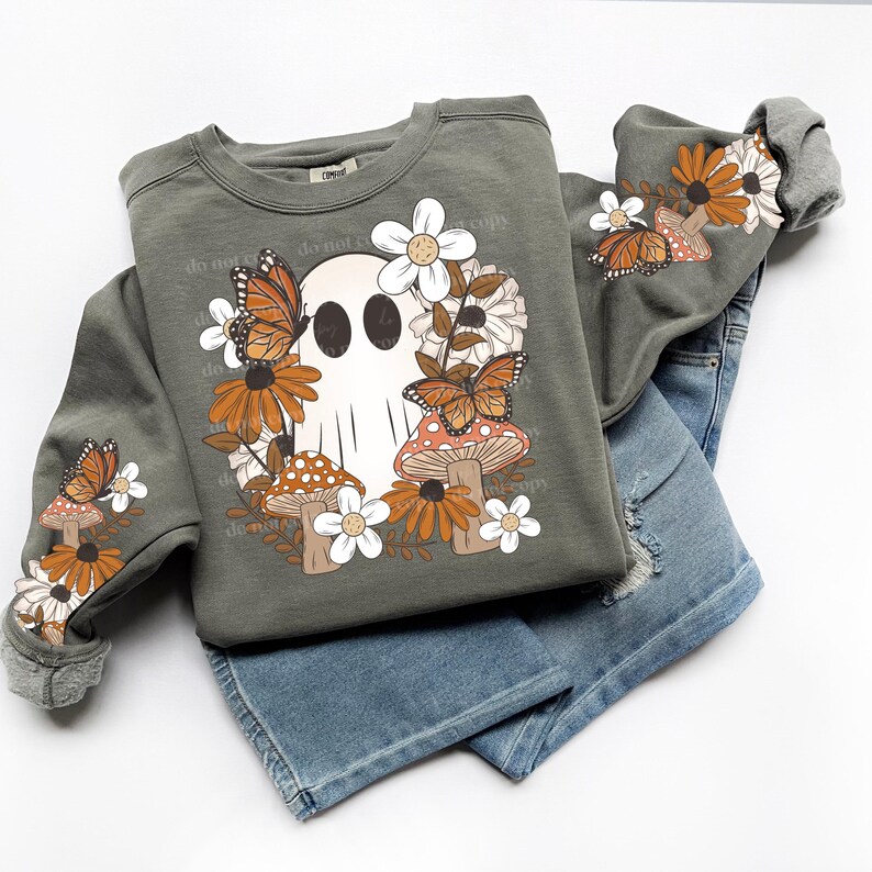 Floral Boho Ghost Halloween/Fall DTF Transfer, Trendy Fall Ghost, Boho, Teacher, Spooky, Halloween, Pumpkin, Floral image 1