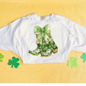 Watercolor Floral Clover Boots Saint Patrick&#39;s Day DTF Transfer, Saint Patricks Day, St. Patty, Trendy, Popular, Heat Transfer