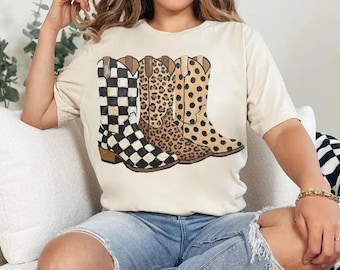 Western Leopard Cowboy Boots DTF Transfer, Trendy Western, Western DTF, Faux Painted, Cowgirl, Ready to Press, Heat Transfer