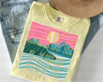 Transferencia DTF de escena de vida en el lago, verano de moda, vacaciones, listo para imprimir, transferencia de calor, playa, piña, surf