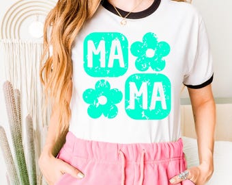 Teal Mama bloemen bladerdeeg print transfer, zeefdruk transfer, zeefdruk, klaar om te drukken, warmteoverdracht, snel verzenden, bladerdeeg print