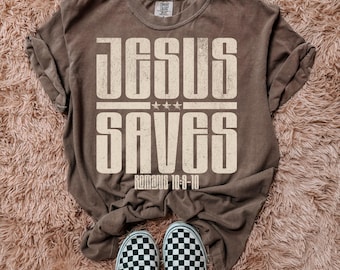 Jesus Saves Tan Grunge Faith DTF Transfer, Trendy Faith, Jesus, God, Bible Verse, Trending Faith DTF, Heat Transfer, Ready to Press