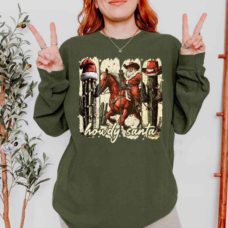 Howdy Santa DTF Transfer, Trendy Christmas Transfer, DTF, Heat Transfer, Ready to Press, Santa, Merry image 1