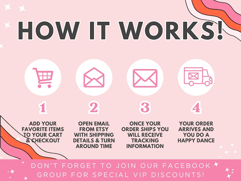 a pink poster with instructions to how it works