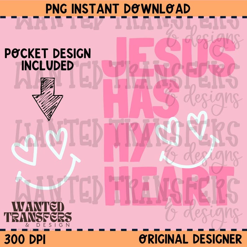 Jesus Has My Heart PNG Digital Download, Trendy Digital Design, Shirt Design, Valentines, Faith, Instant Download image 1