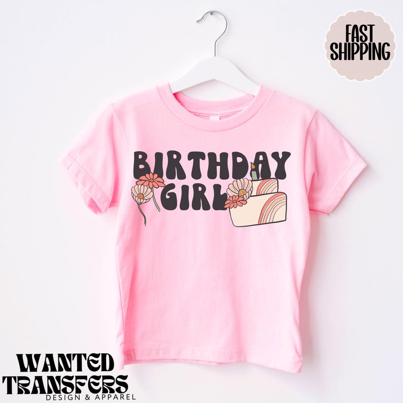 Cake Retro Birthday Girl, Girls Birthday Shirt, Tee, Onesie, Birthday Girl, All Ages, Toddler, Youth, Kids Bday, Minimalist image 2