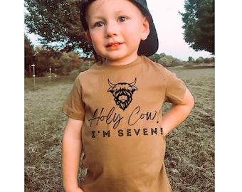 Holy Cow I’m Seven PNG, Western Birthday PNG, Digital Design, Trendy Boys Digital, 7th Birthday, Kids Boys, Six, Cow, Rodeo, First Birthday