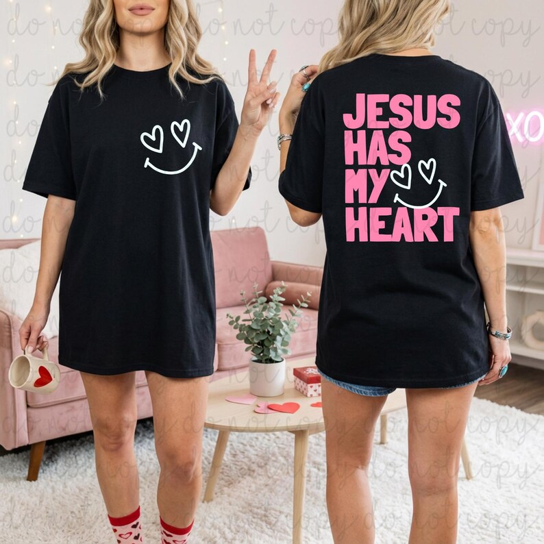 Jesus Has My Heart PNG Digital Download, Trendy Digital Design, Shirt Design, Valentines, Faith, Instant Download image 2