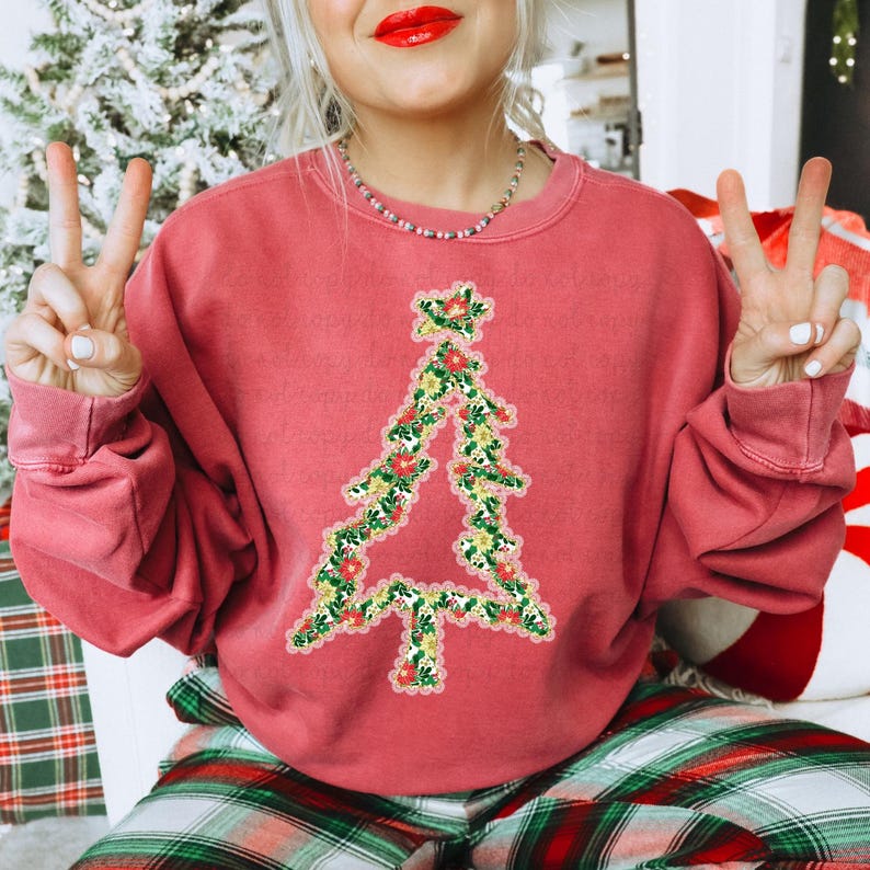 Lace Christmas Tree DTF Transfer, Trendy Christmas Transfer, DTF, Heat Transfer, Ready to Press, Santa, Merry image 1